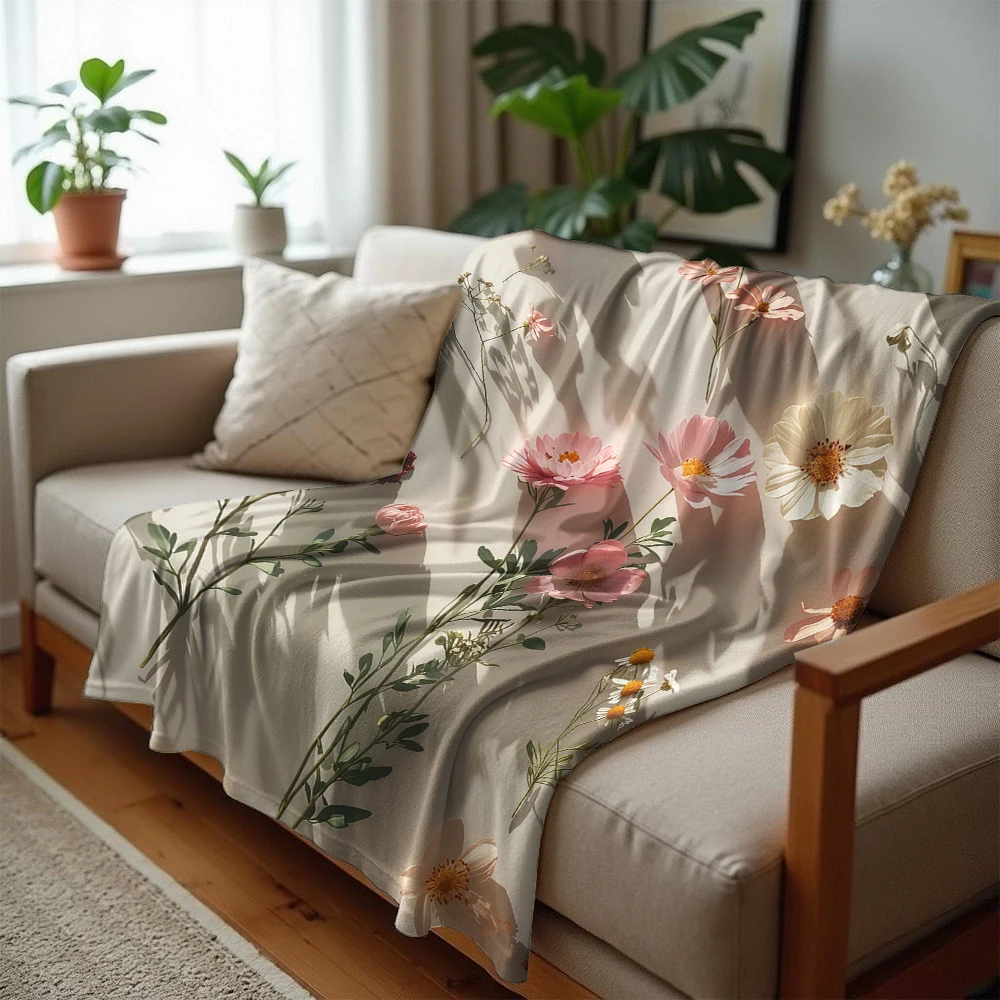 Blush Floral Shadow Ultra Soft Sherpa Fleece Blanket Fluffy Warm Halloween Cozy Throw for Sofa Couch Bedroom Gift All season