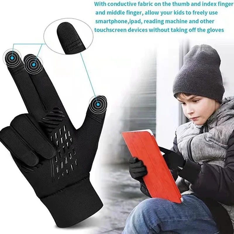 Winter Children Bicycle Riding Gloves Warm Non-slip Waterproof Touch Screen Outdoor Sport Bike Cycling Skiing Full-finger Gloves