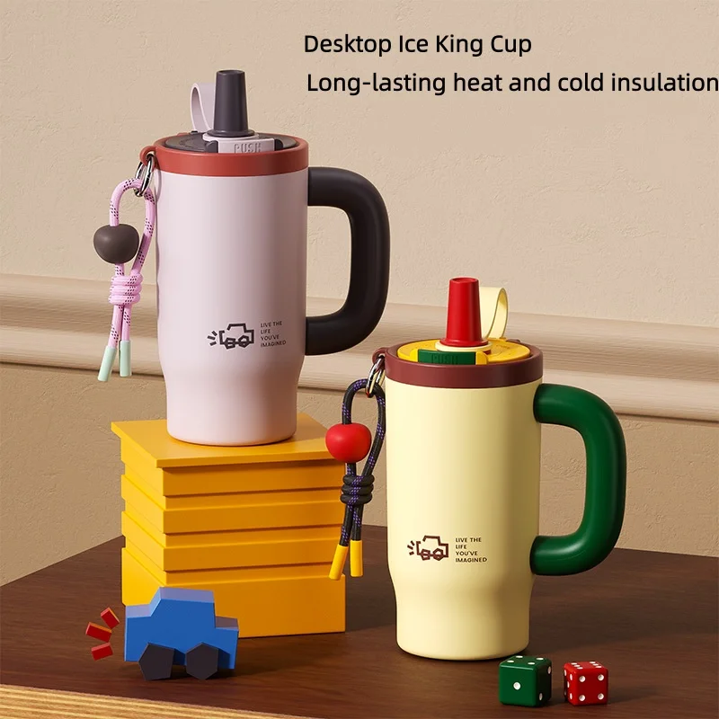 BaWang Stainless Steel Insulated Water Bottle with Ice King Handle, Straw, Large Capacity, Outdoor/Car Use