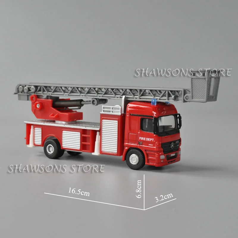 Joy City 1:72 Scale Diecast Vehicle Model Toy Actros Fire Fighting Truntable Ladder Truck Miniature Replica