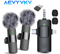 Professional 4 In 1 Wireless Lavalier Microphone for iPhone Android 3.5mm for Radio Live Recording Noise Reduction Mini Mic