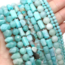 Natural Amazonite Stone Beads Round Faceted Rondelle Square Irregular Shape For Jewelry Making Diy Bracelet Accessories