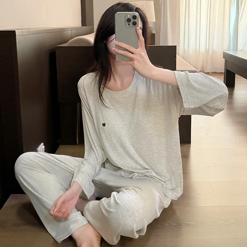 

Комфортный женский пижамный комплект из модала, новая осенне-зимняя домашняя одежда, пижамный костюм, ночная рубашка с длинными рукавами, комплекты брюк Pijama Feminino