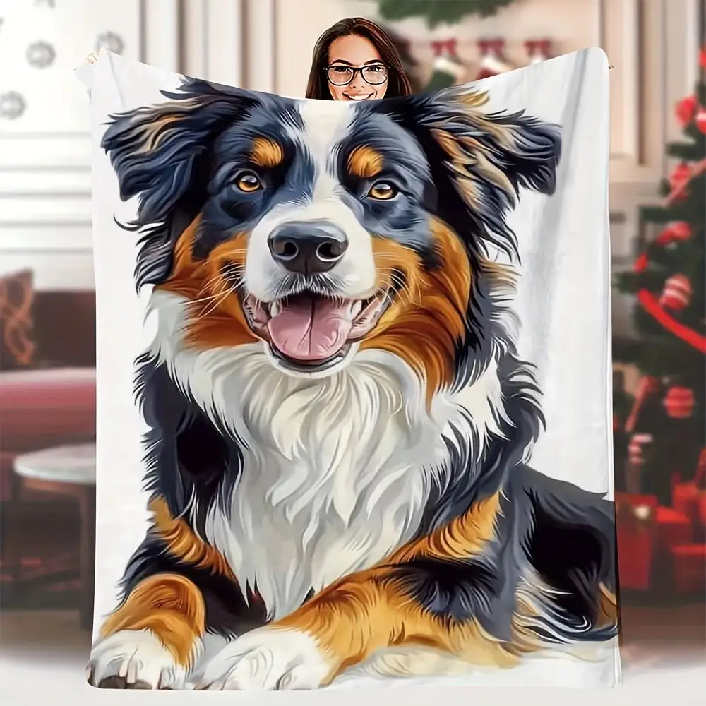 1pc Single-Sided Printed Blanket - Ultra-Realistic Australian Dog Digital Art, Vibrant Mixed Colors, Premium