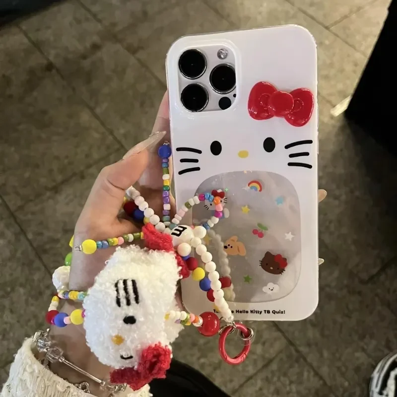 Sanrio Cartoon 3D Bow Hello Kitty Plush Chain Phone Case For iPhone 16 15 14 13 12 11 Pro Max XR XS MAX 7 8 Plus MINI Y2K Cover