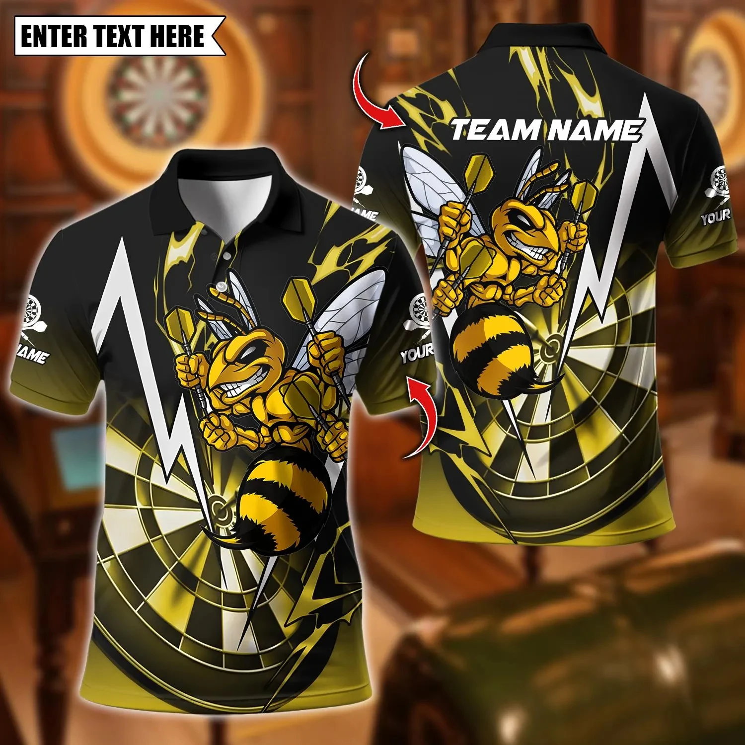 2026 Custom Name Dart Polo Shirt, Flaming Dartboard Design, Personalized Team Shirt for Men, Gift for Darts Players