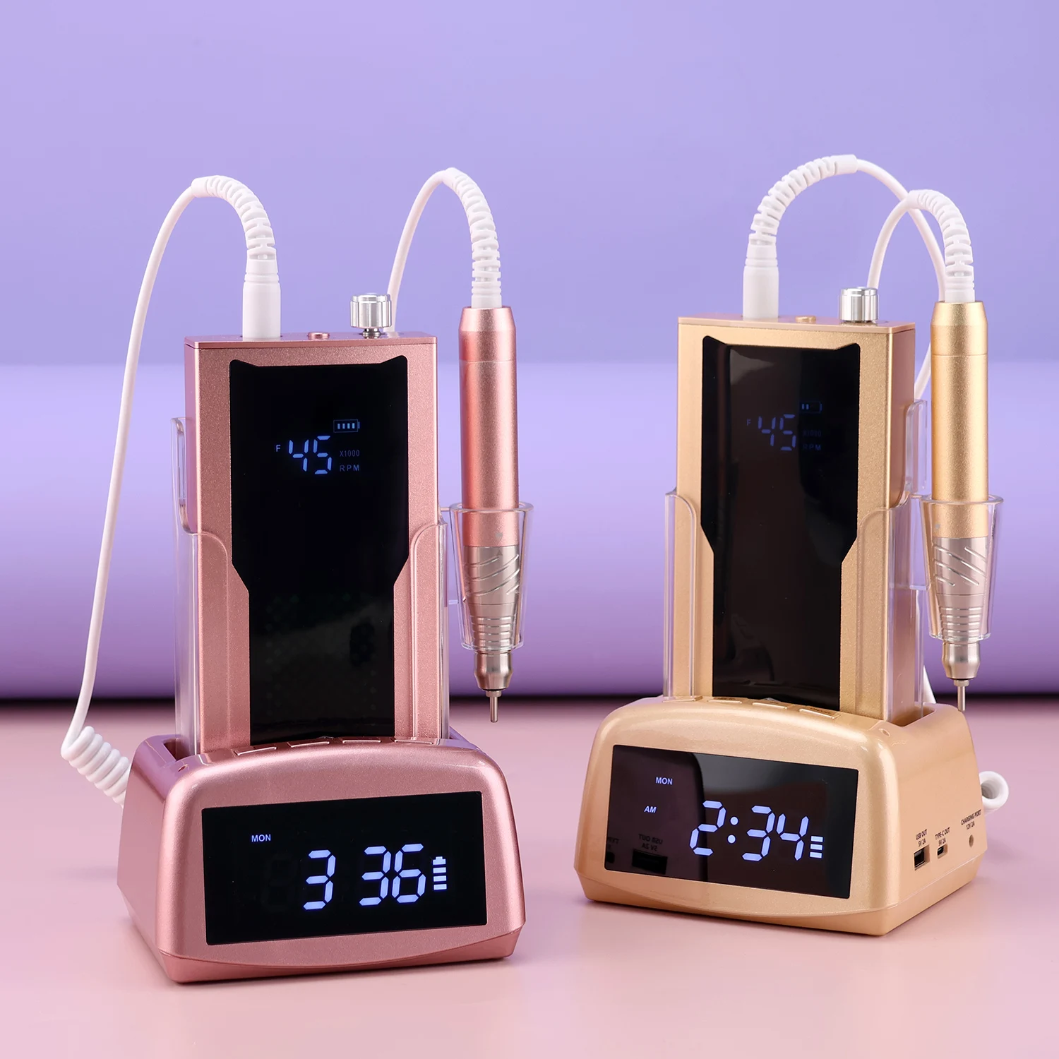 Nowa, przenośna, akumulatorowa frezarka do paznokci 85W z 2025 roku, 45000 obr./min, bezprzewodowa elektryczna frezarka do manicure z podstawą ładującą.