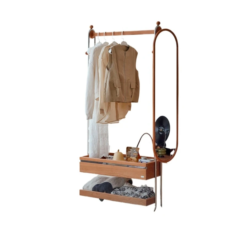 Solid wood full body coat rack integrated cherry wood bedroom home floor removable storage hanger