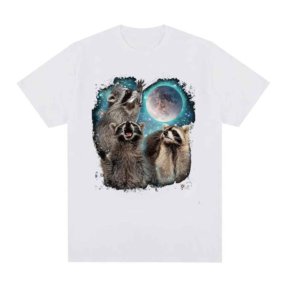 3 Wasbeer Maan Huilende Wasbeer Hoofd T-Shirt Grappige Grafische T-Shirts Zacht Unisex O-hals T-Shirt Tops Eu Maat Vrouwen Kleding