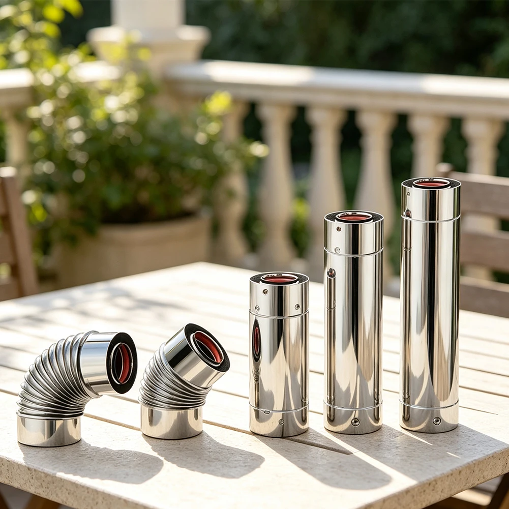 Stainless Steel Stove Pipe Flue Chimney Pipe Double Layer Straight Chimney Tube 45/90 Degree Elbow Stove Pipe For Wood Stoves