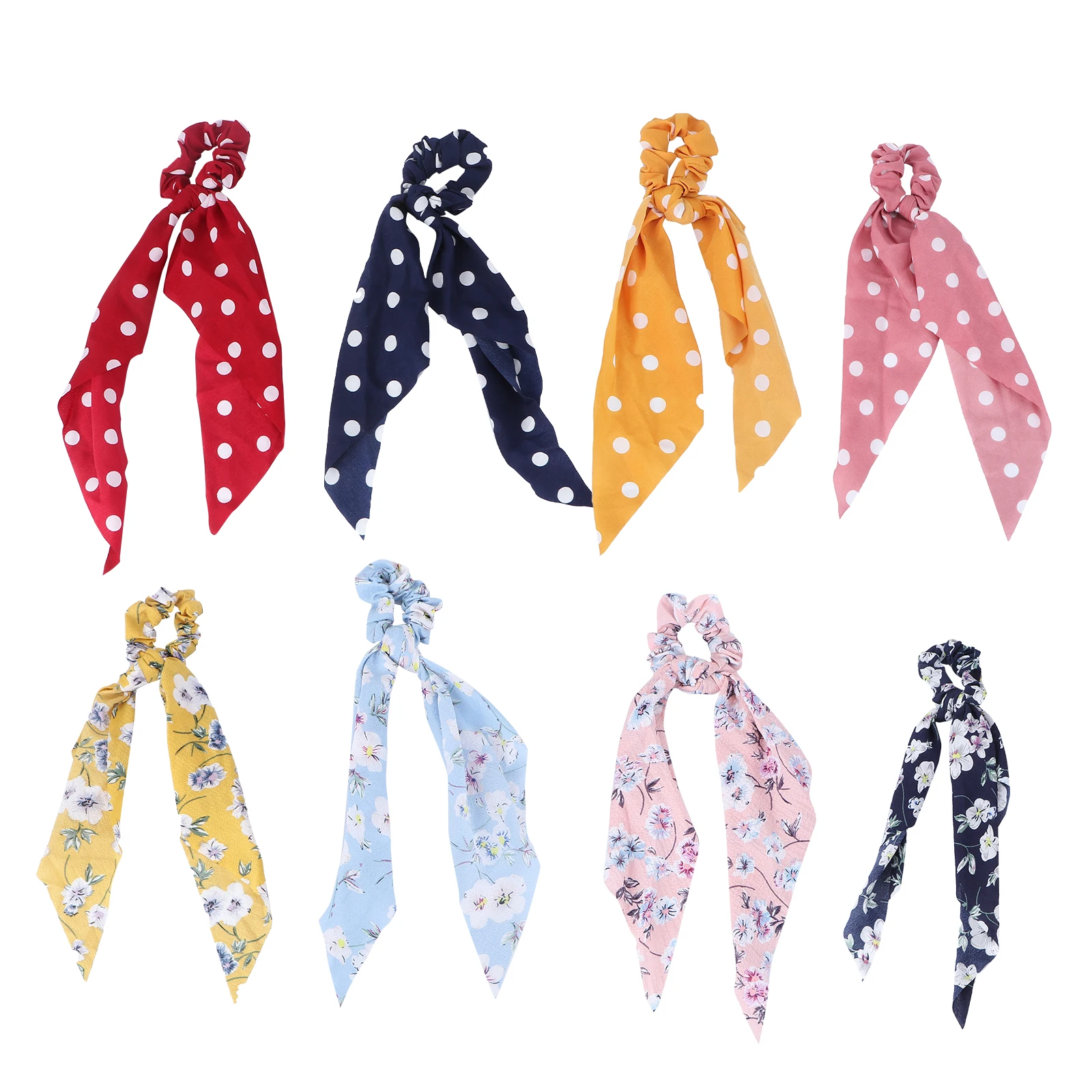 

8 Pcs Hair Ring Dot Tie Cloth Bowknot Ponytail Holder European and American Elastic Band