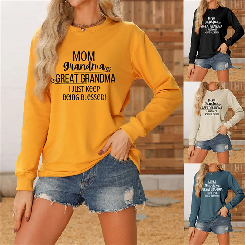 

New cotton women's mom grandma great grandma letter printed fashion retro round neck autumn and winter hoodie