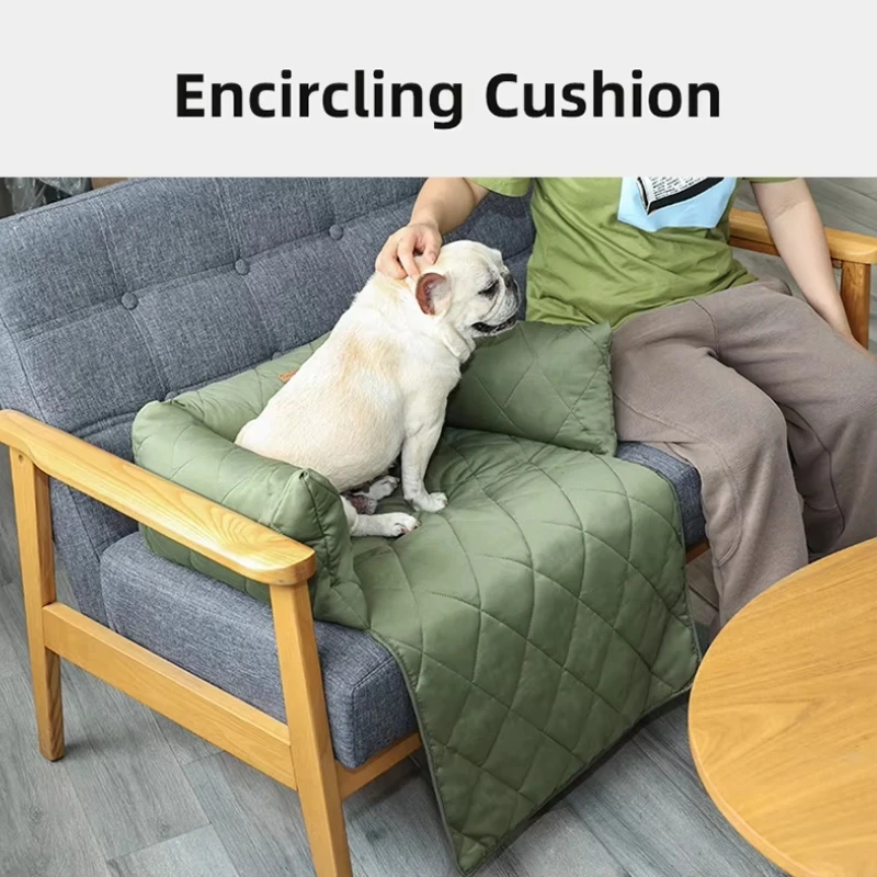 

Pet Sofa Nest for Year Round Use Breathable Soft Fabric Padding Dog Bed with Armrests Dog Warm Couch Sleep Bed