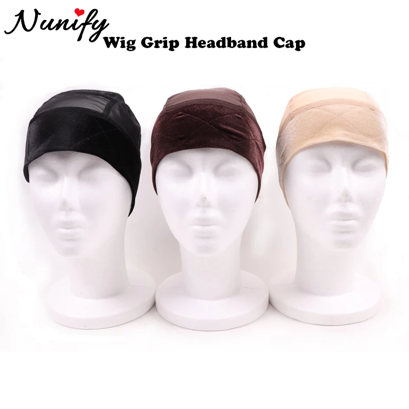 Black Wig Grip Cap With Velvet Headband Hairnets No-slip Comfort Wig Cap For Women Adjustable Headband Wig Cap One Size Fits All