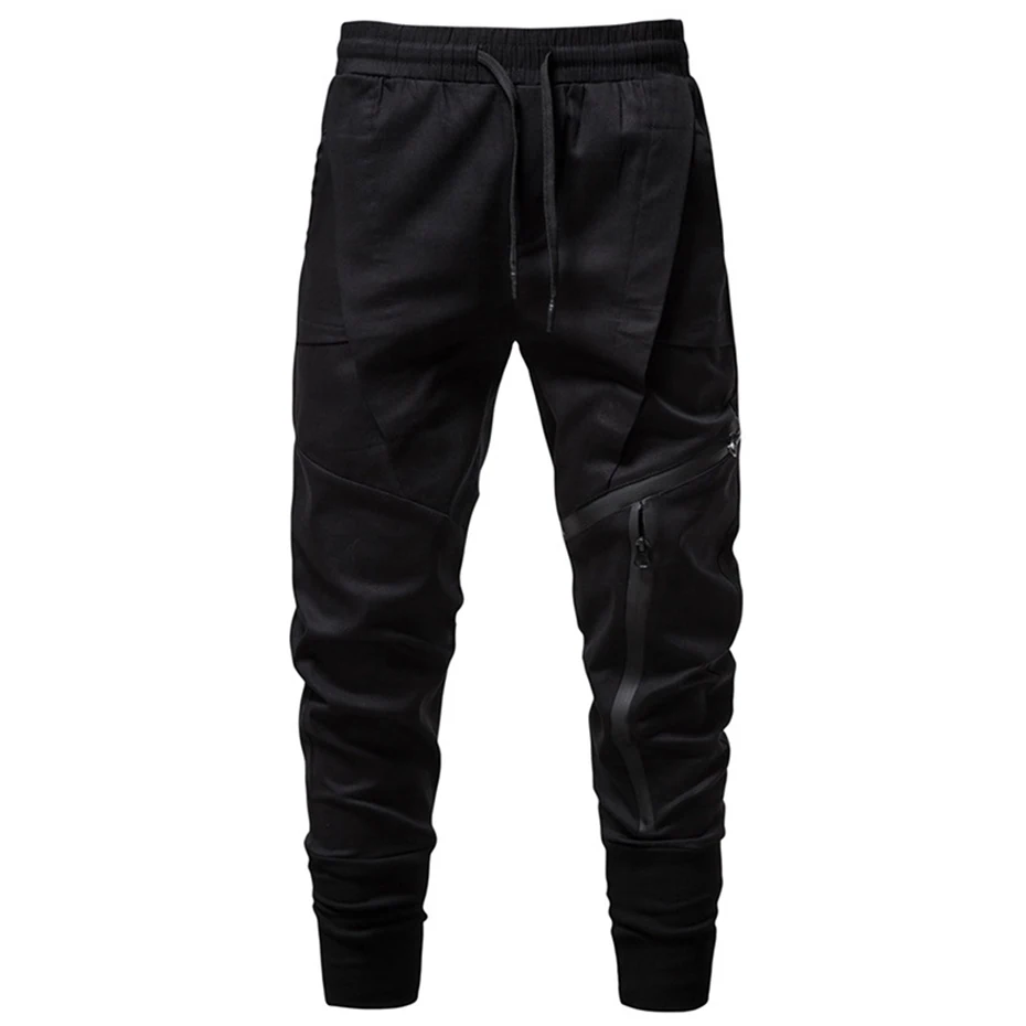 ARENS Irregular Patchwork Cargo Pants Long Zipper Fashion Hip Hop Joggers Men Black Elastic Waist Faction Sweatpants