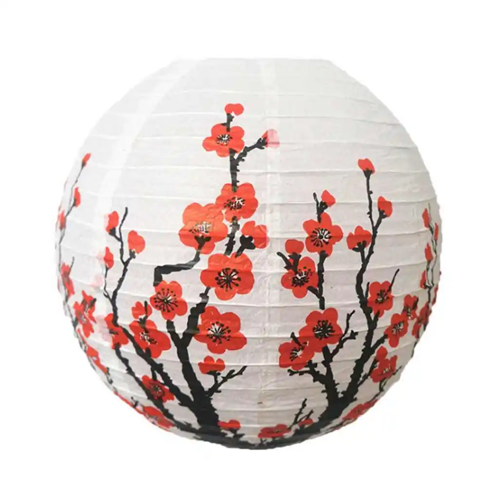 Set Of 3 Red Sakura(Cherry)Flowers White Color Chinese/Japanese Paper Lantern/Lamp 16 Inch Diameter,Set Of 3