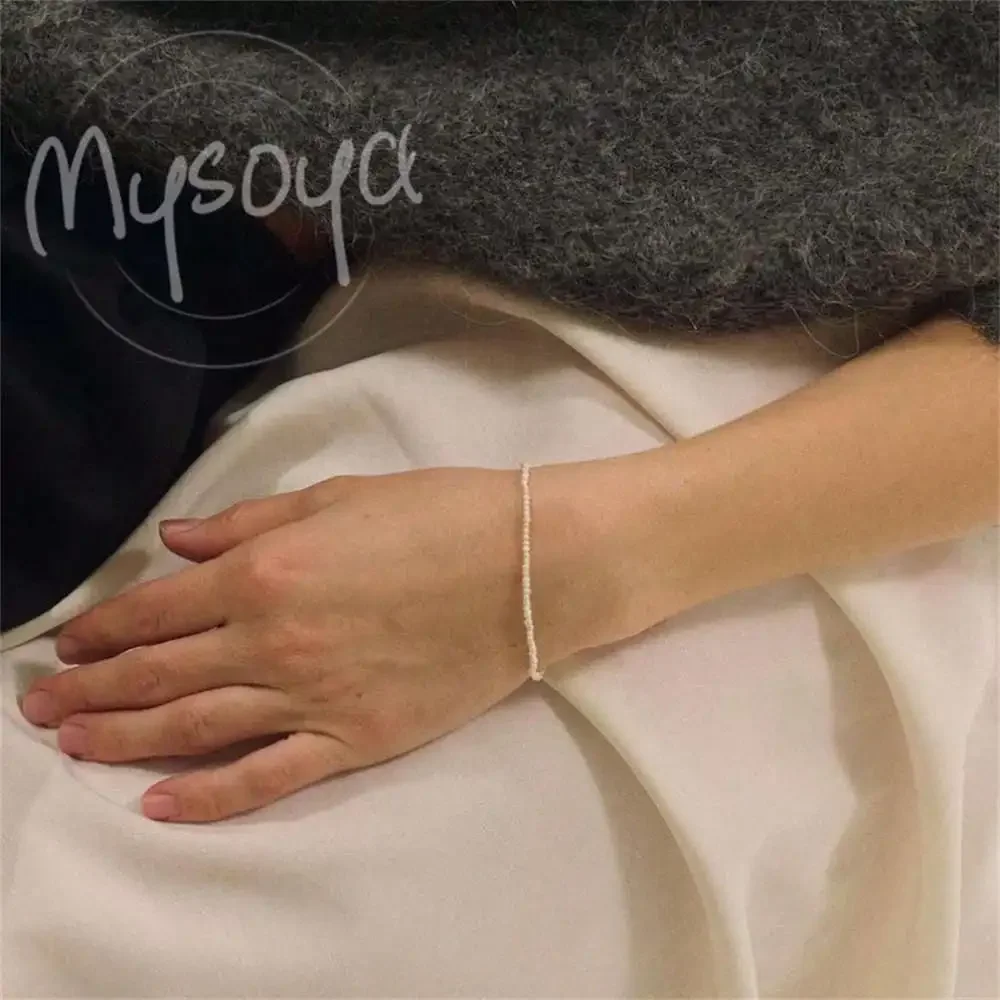 

MYSOYA Мини-браслет из белого пресноводного жемчуга 3-4 мм, подарочная коробка с жемчугом, подарок на свадьбу/Рождество/день рождения/подарок на годовщину