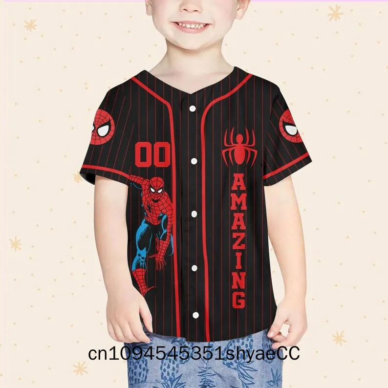 Personalize Disney Amazing Spider Man Black Striped, Custom Kids, Youth, Adult Disney Baseball Jersey, Birthday Gift For Fans Fa