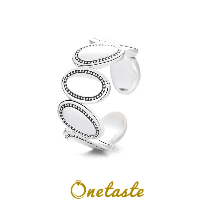 

925 Sterling Silver Dotted Sculpture Oval 1cm Wide Chunky Statement Ring For Womens Simple Geometric Trendy Open Band Ring Gift