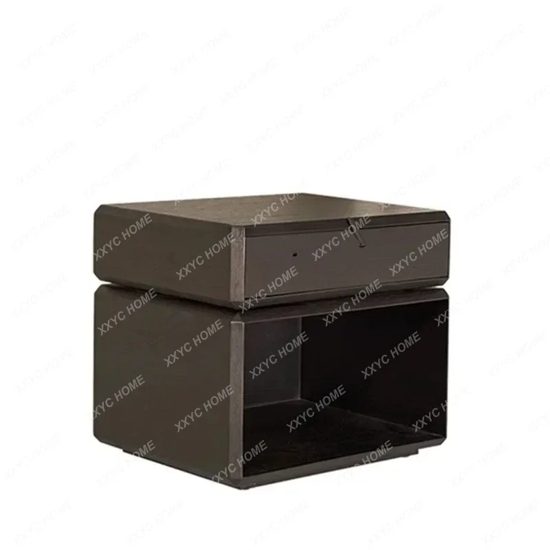 A  xzItalian style, rotating bedside table, all solid wood, storage bedside, smoky color cabinet.