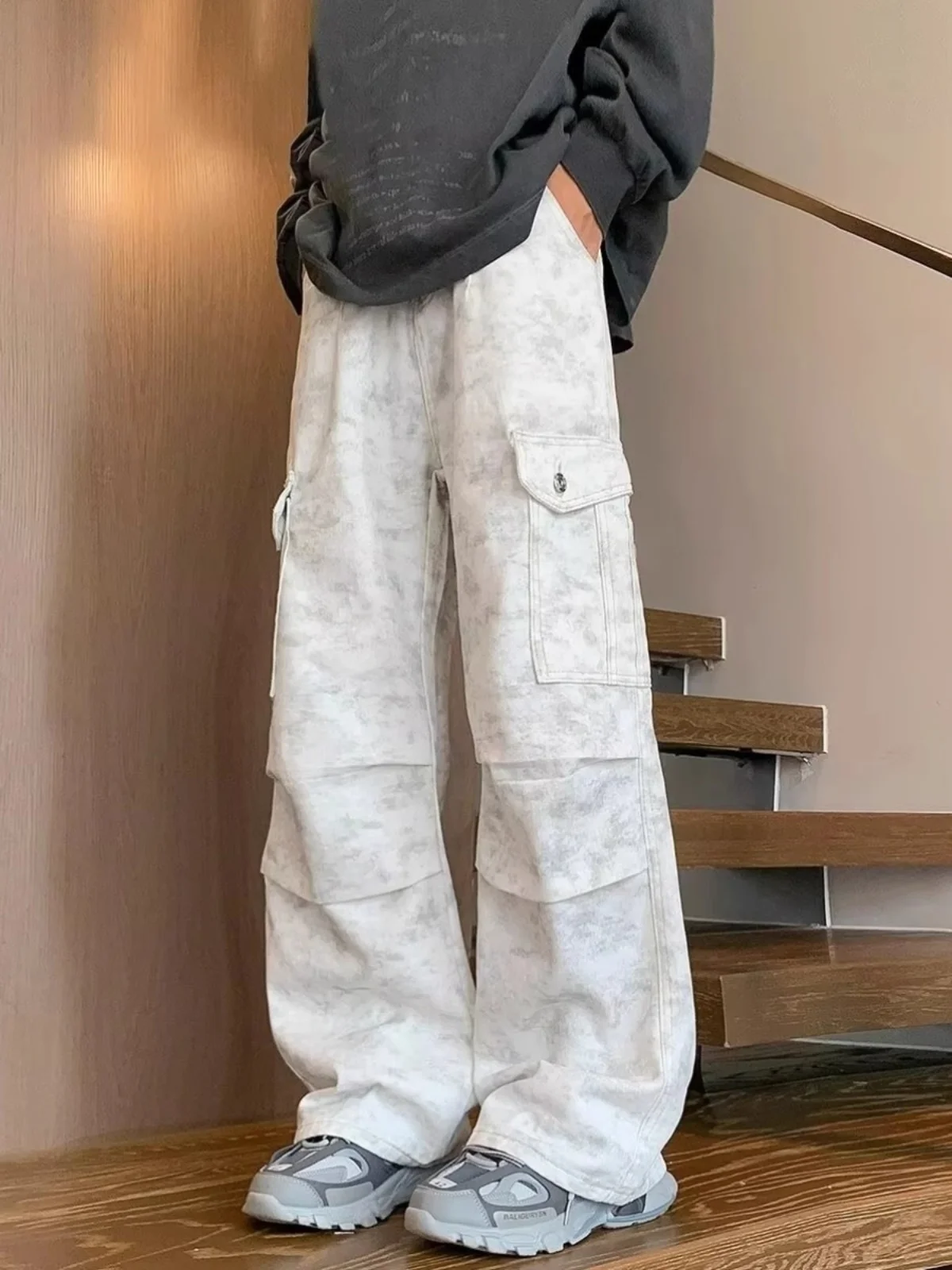 

Trendy Brand Men's Loose Casual Work Pants Spring Summer American High Street White Sport Sweatpants Dyed Casual Leisure Work...