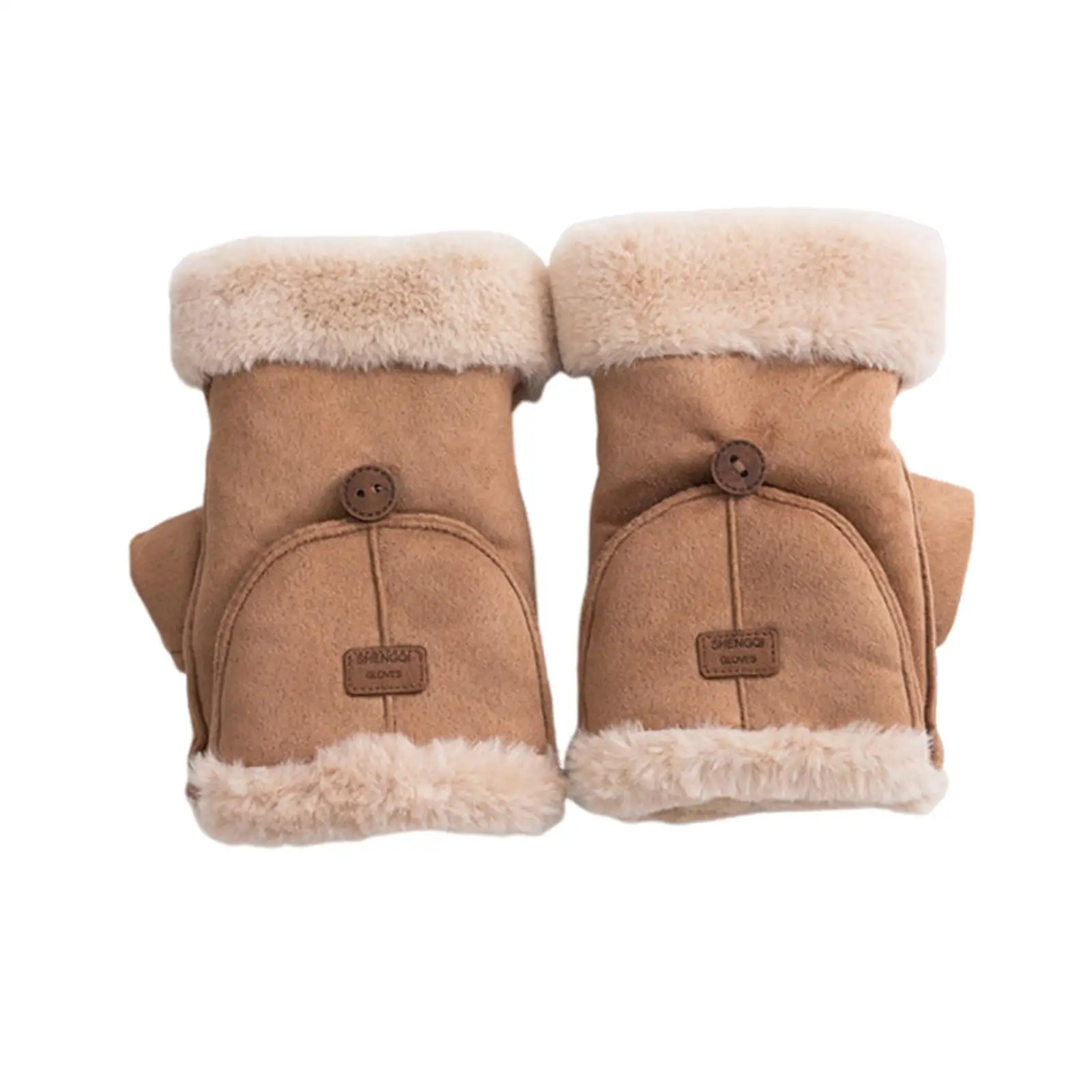 Women’s Winter Convertible Fingerless Gloves Plush Insulation Flip Top Mittens for Outdoor Sports Work Cold Days