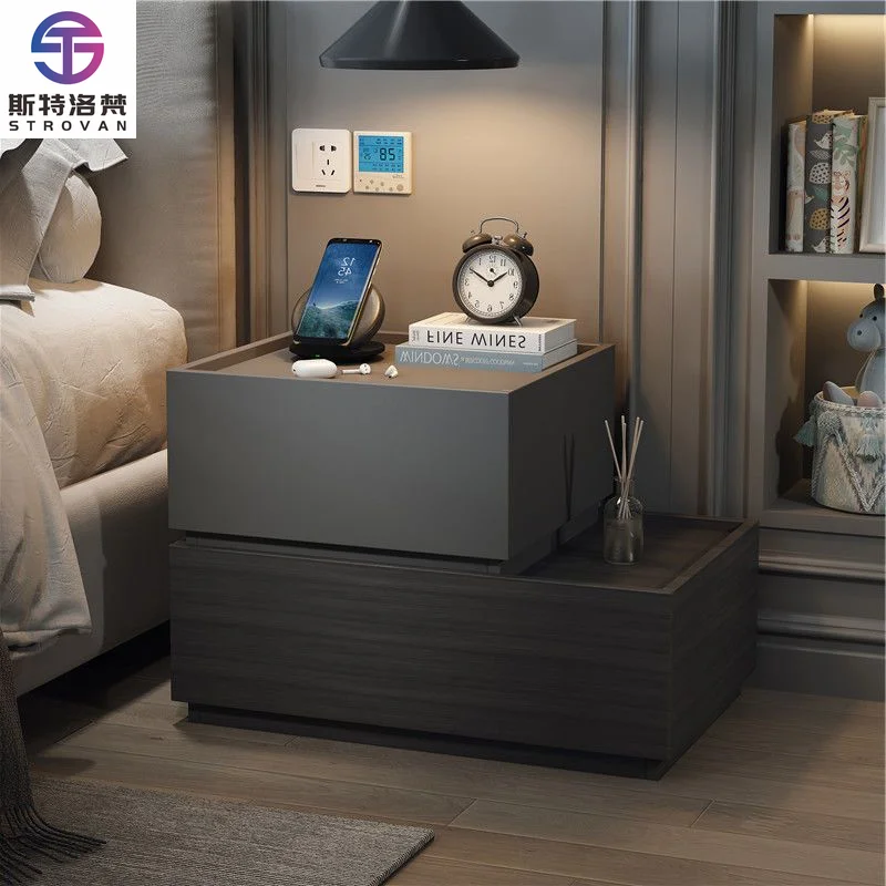 

Dark Gray Sectional Modular Nightstands Stylish Dual Drawers Modern Stackable Bedside Table for Effortless Storage