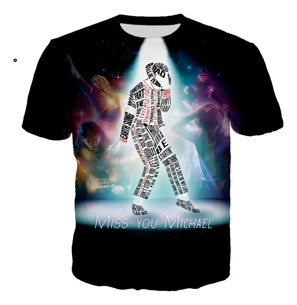 Men's Michael Jackson 3D Print Graphic T‑Shirt, Crew Neck Short Sleeve Pop Star Music Legend Casual Fan Tee Top