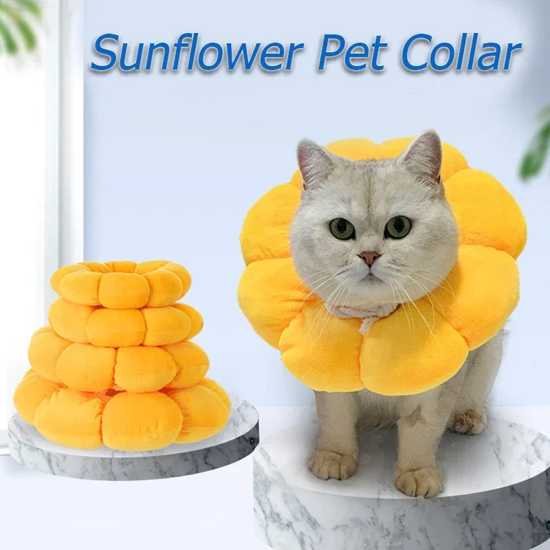 Pet Collar Anti-Bite Surgery Anti-Lick Wound Healing Protection Sunflower Shaped Cat Recovery Collar Elizabethan Collar Cats