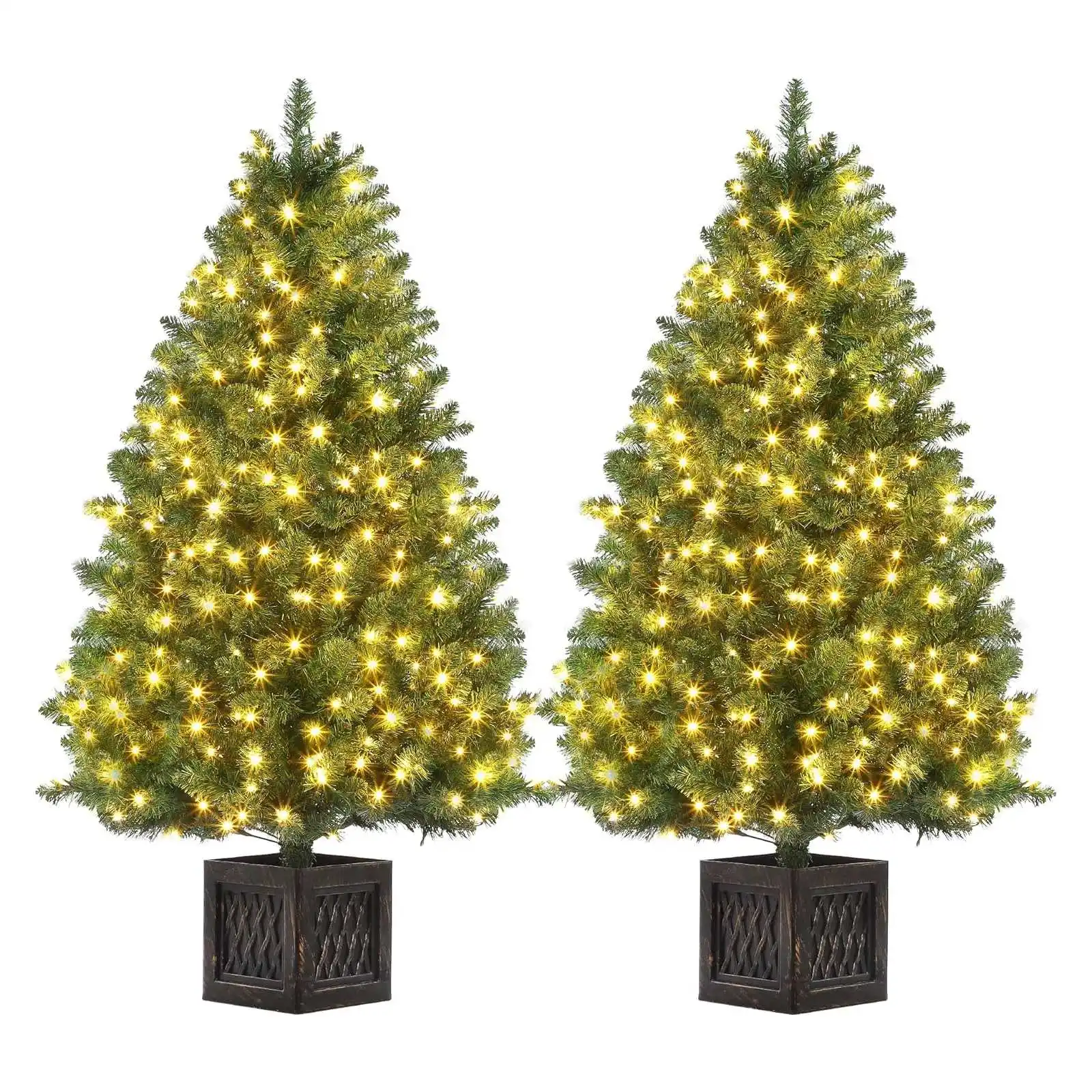 4.5 Ft Pre-Lit Christmas Tree, Artificial Christmas Tree with 300 Warm White Led Lights,Timer Function, Easy Assembly,Xmas Decor