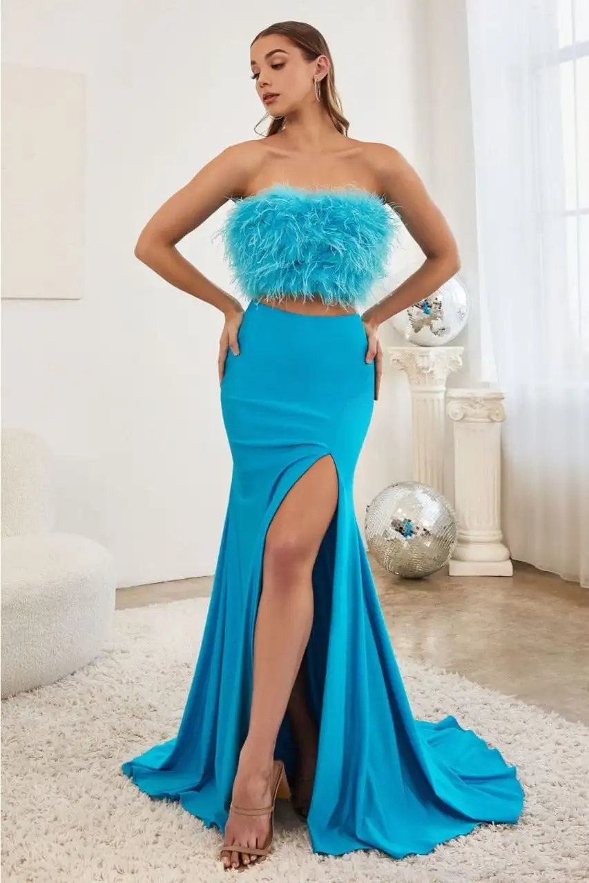 Feather Mermaid Luxury Flared Evening Gown Straight Wedding Dress Party Dress Side Slit Ball Gown Vestidos De Fiesta