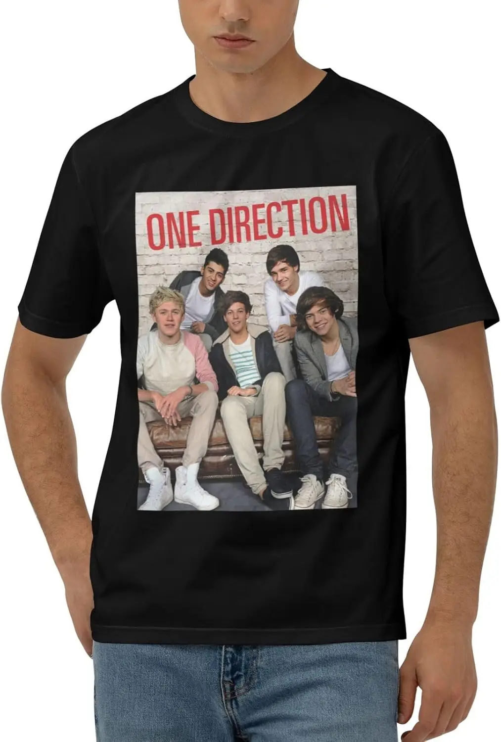 One Music Direction Shirt for Men Short Sleeve Crew Neck Lightweight Casual T Basic Teetees Tops Black