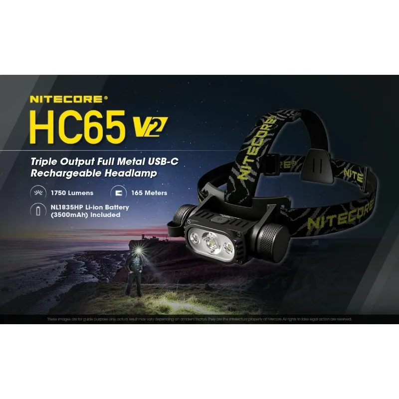 Nitecore HC65 v2 Farol poderoso de 1700 lúmens com cabo USB Eco-Sensa TypeC (+ 1 bateria extra NL1835HP)