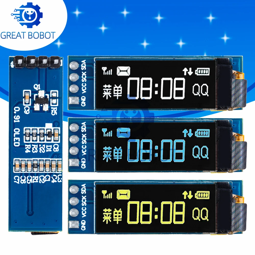 

1~3PCS 0.91 inch High - Contrast OLED Module: White - Blue 128X32 Display with IIC Communication Interface