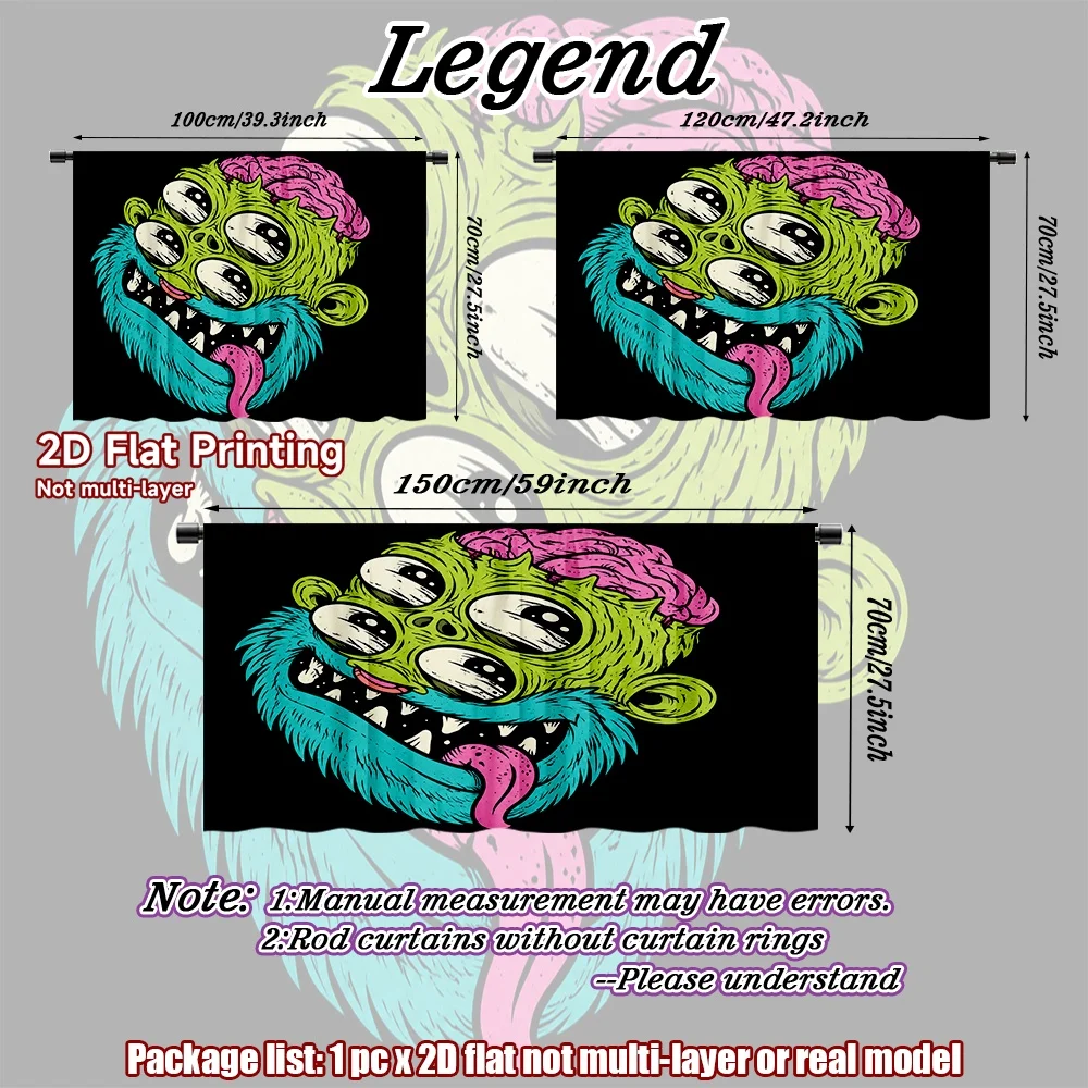 2D flat 1pc Home short curtains Five-Eyed Monster Grin Digital printing Cafe-themed curtains are suitable for kitchens,