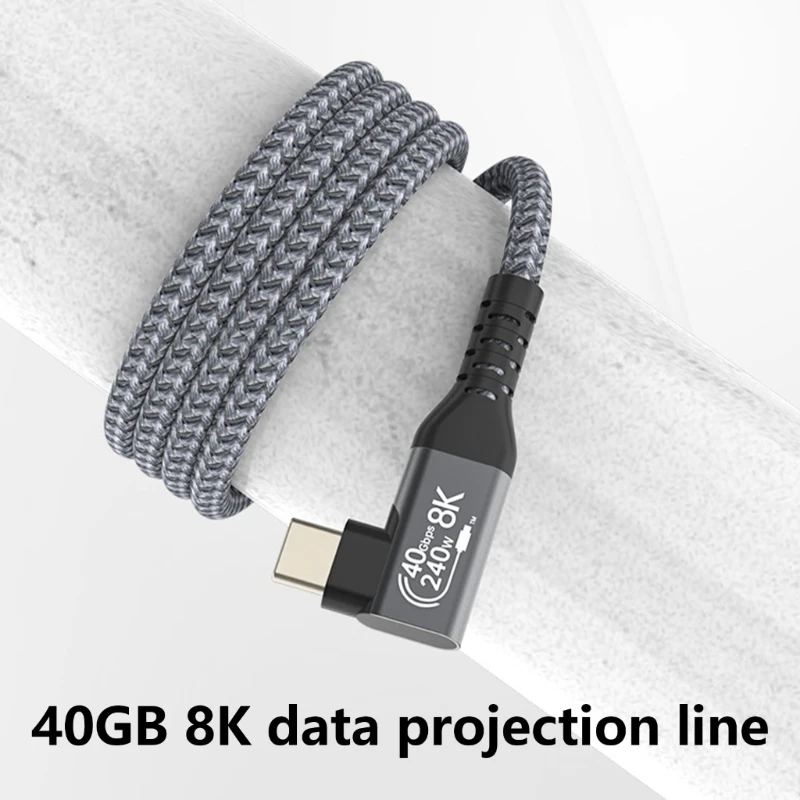 90° Elbow Type C Extension Cable 40Gbps Male to Male Data Cord Wire with 8K 60Hz Video Support and 240W Power Delivery