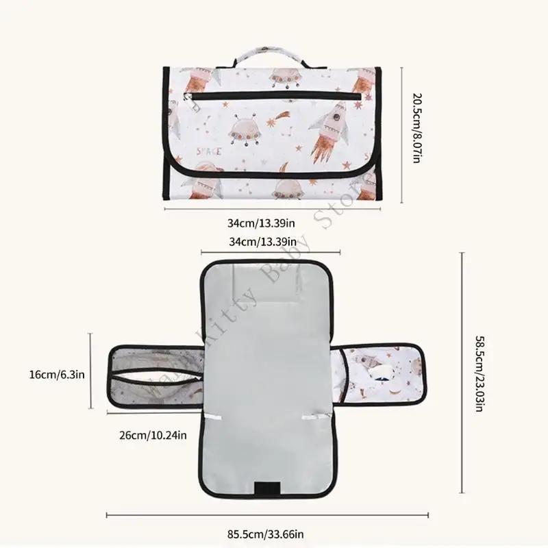 New Waterproof Folding Baby Changing Pad Travel Portable Print Baby Diaper Changing Mat with Multiple Pockets