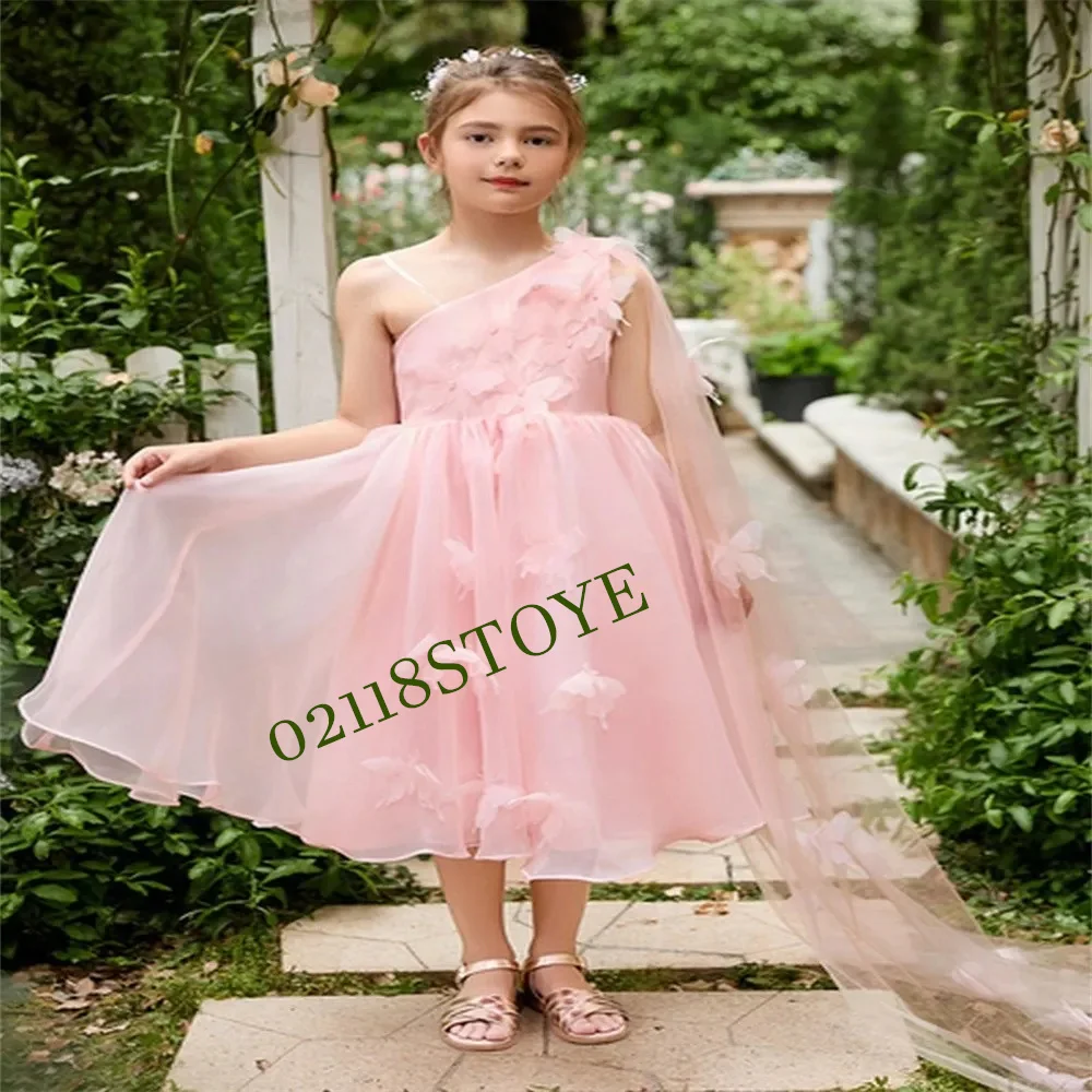 

Customize Flower Girl Dress Elegant Pink Single shoulder Formal Occasion Wedding Birthday First Communion Pageant Party