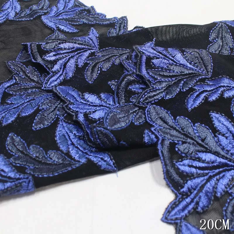 

30Yards Dual Side Blue Flower Edge Black Mesh Embroidered Tulle Lace Trim DIY Elastic Lace Clothing Dolls Sofa Fabrics