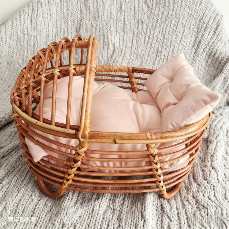 

Retro Rattan Crib 1pc Newborn Infant Photography Props Baby Pillow Studio Portrait Photo Shoots Accessories Kids Growth Souvenir