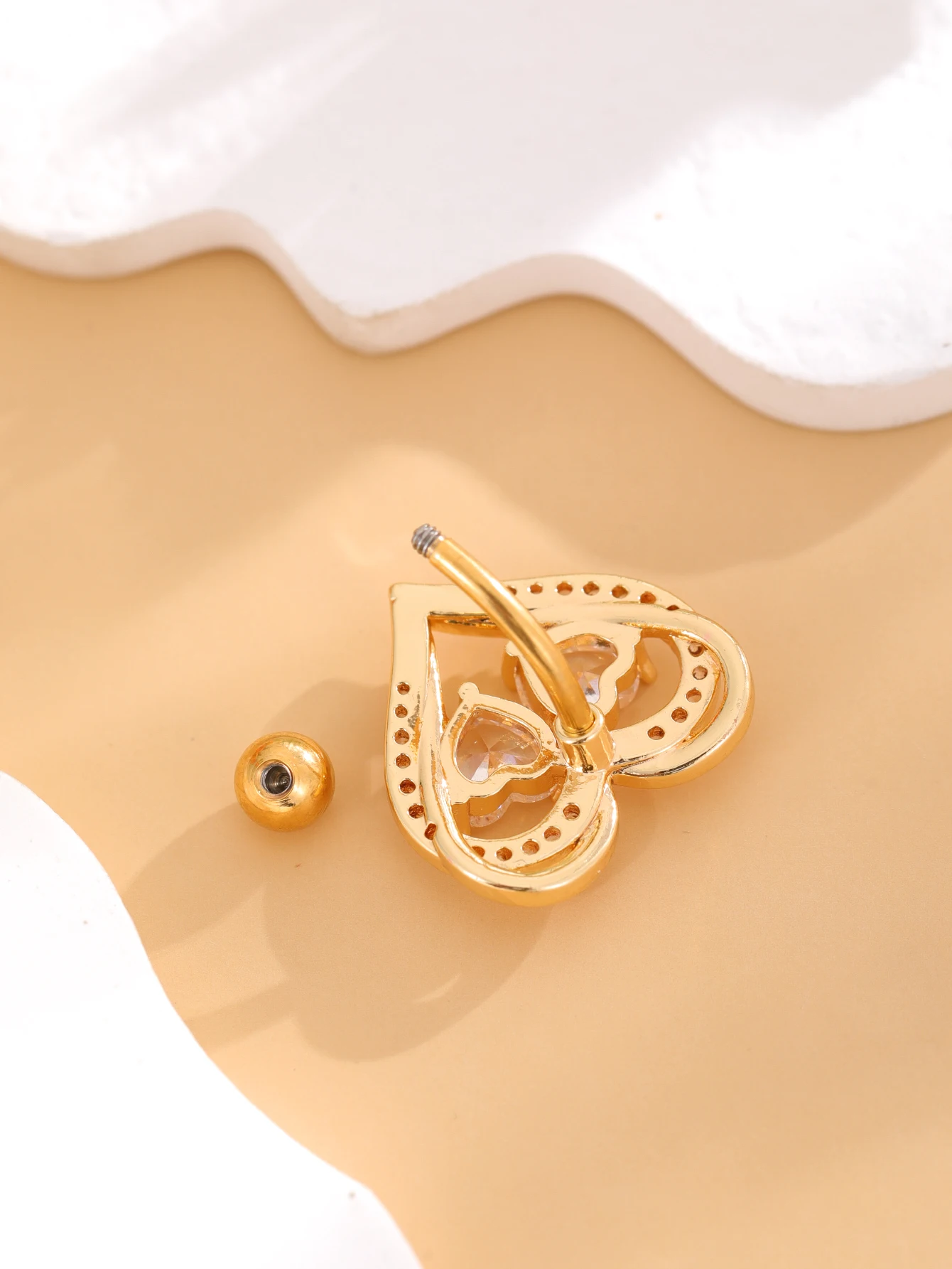 1 Stück Reverse Bar Herz Bauchnabelpiercing Nombril für Frauen Gold Rosa Kristall CZs Gebogene Bauchnabelpiercings Schmuck – Detail 13