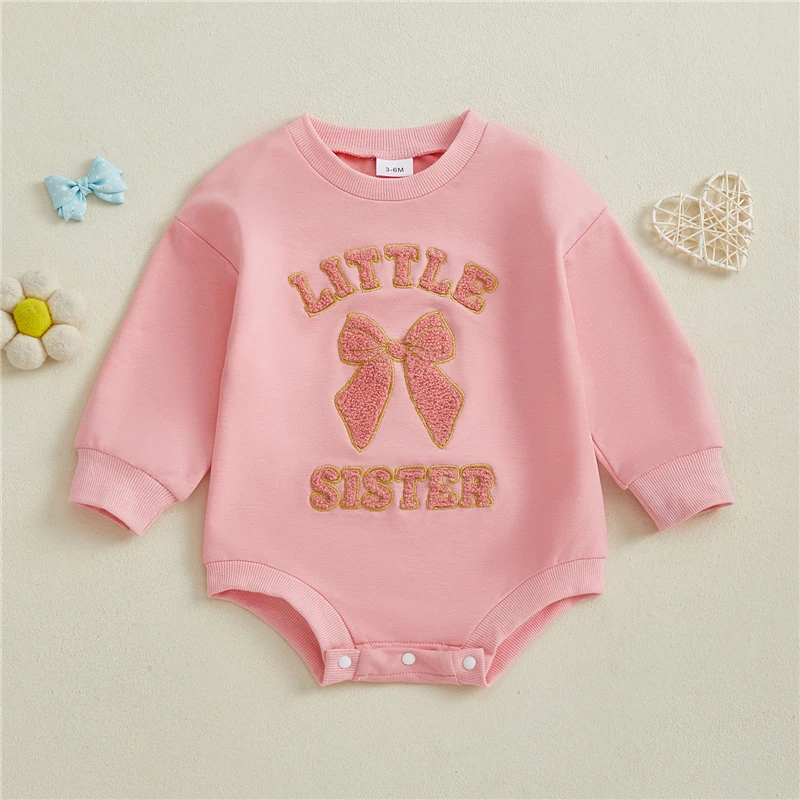 

Infant Baby Girl Romper Clothes Letter Bow Embroidered Crew Neck Long Sleeve Jumpsuit Newborn Playsuit Fall Baby Girls Clothing