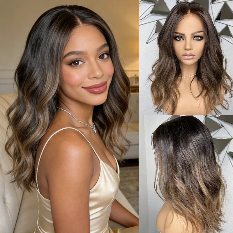 Party Ombre Brown Blonde Synthetic HD Lace Front Wig Heat Resistant Fiber Glueless PrePlucked Hairline Wholesale Cheap Price