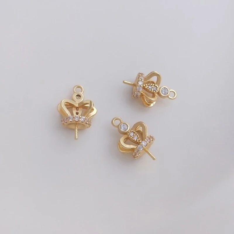 2PCS 14K Gold Filled 10*15mm Embedding Zircon Charm Crown Bead Holder DIY Handmade Accessories Pearl Holder Pendant Material