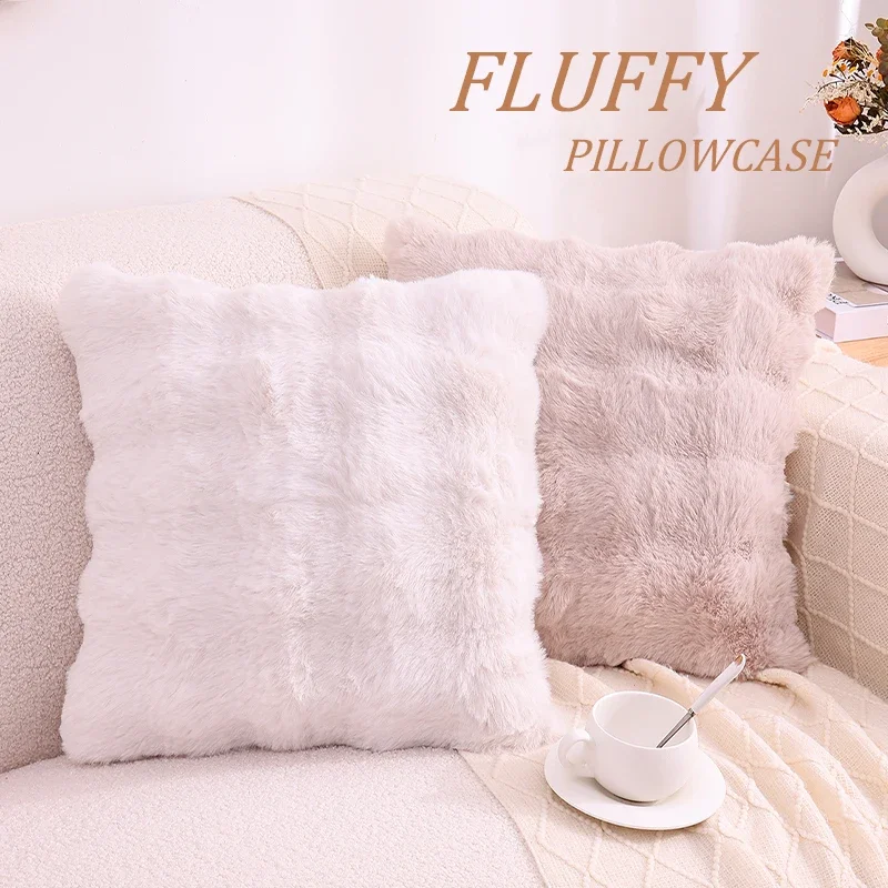 

Olanly Ultra Soft Throw Pillow Cases for Sofa Decor Faux Rabbit Fur Soft Cozy Cushion Covers Plush Cushions Living Room Bed Car