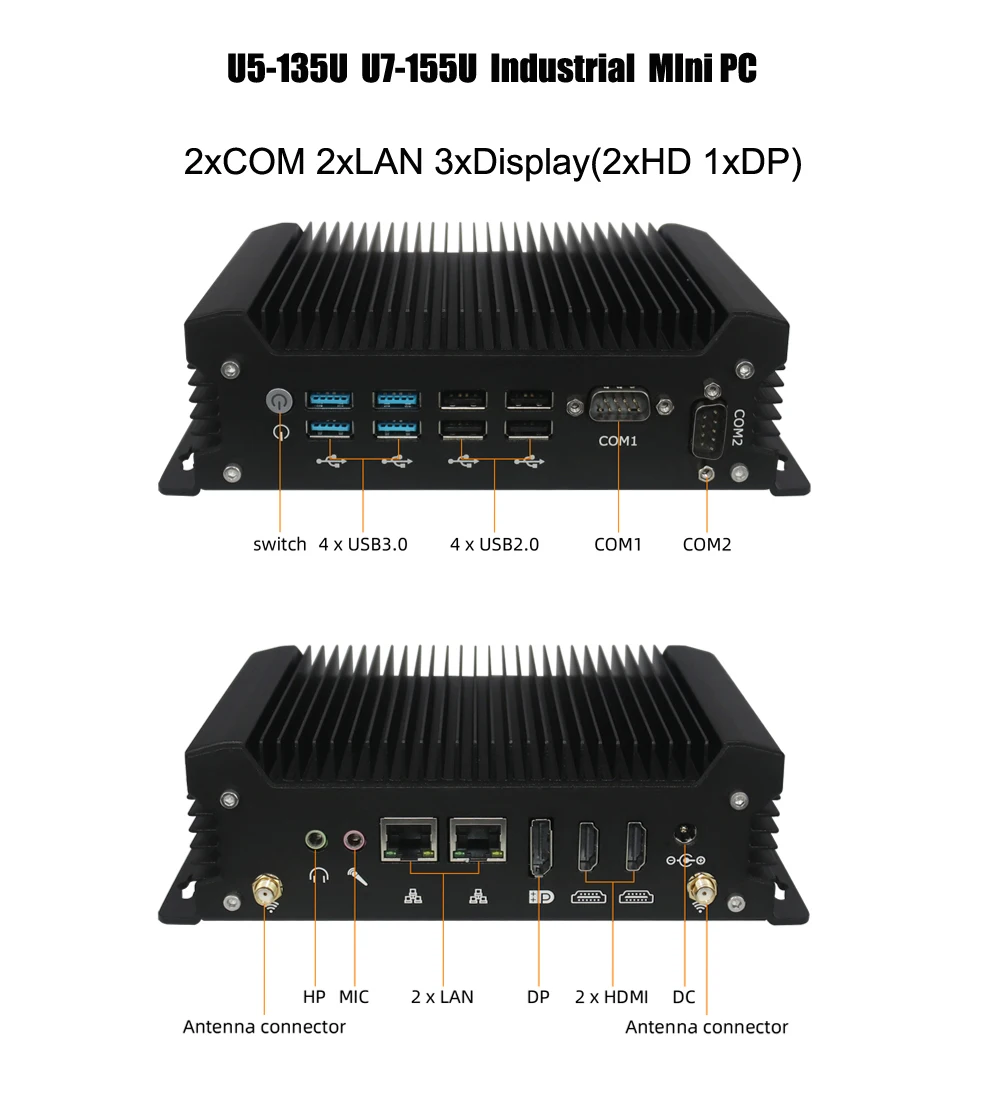 

Intel U5 135H 7 155H Three Displays Fanless Mini PC 2xHD 1xDP 2xLAN 2xCOM Industrial Lot Desktop Computer SIM DDR5 HTPC