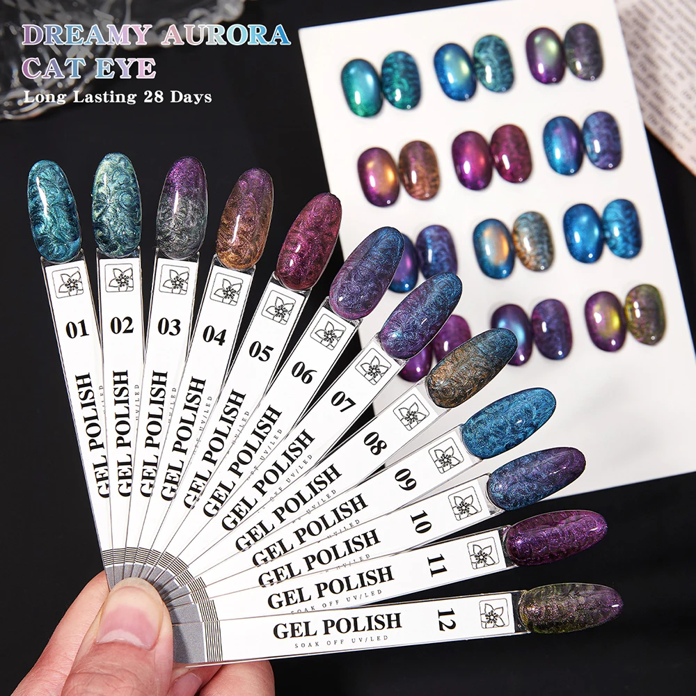 Vendeeni 12 Farben/Set Traumhafter Aurora Katzenaugen-Gel-Nagellack Magnetischer UV-LED-Gel-Lack mit Display – Detail 5