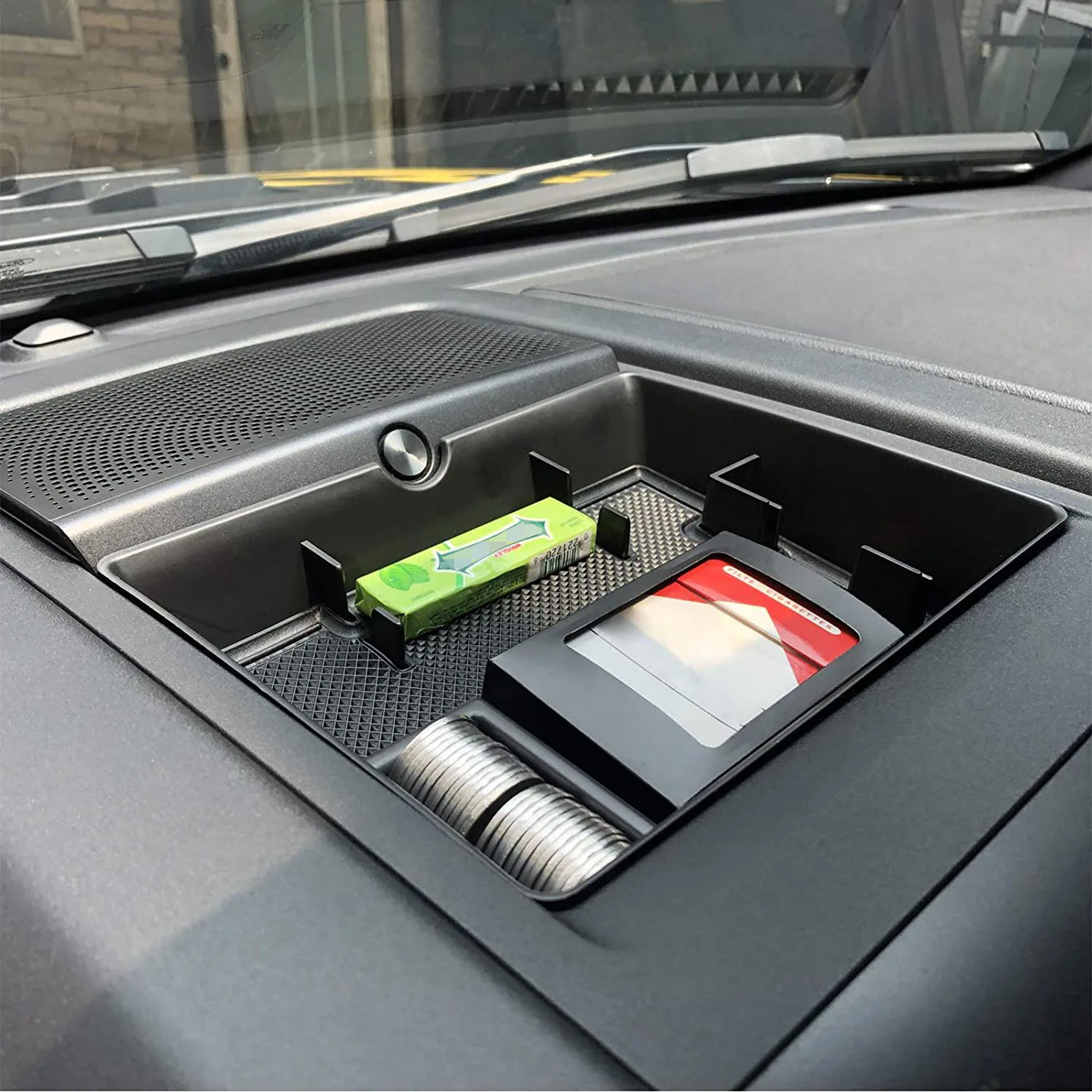 لوحة سيارة درج منظم لفورد F150 2015-2020 وحدة التحكم المركزية الأمامية داش إدراج حامل هاتف صندوق تخزين العملات المعدنية #1