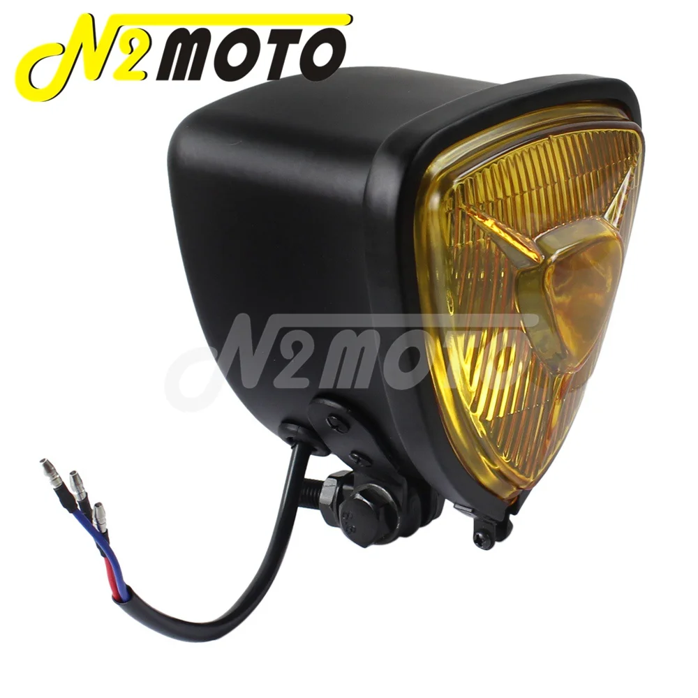 H4 12V 55/60W Motorcycles Amber Lense Triangle Headlight Universal For Harley Bobber Chopper Custom Old School Retro Head Lamp