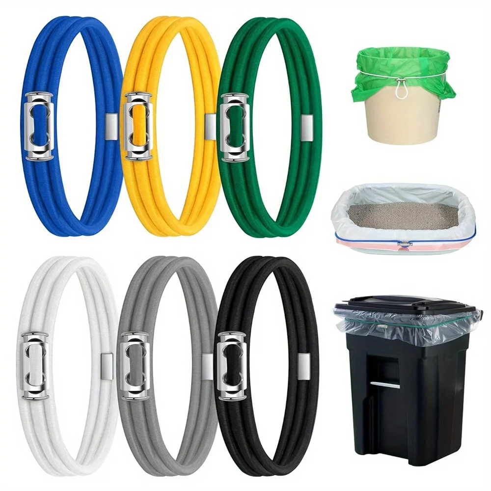 6pcs Adjustable Large Trash Can Rubber Bands Cord Lord Design Fits 13-30 Gallon Garbage Cans Multifunction Litter Box